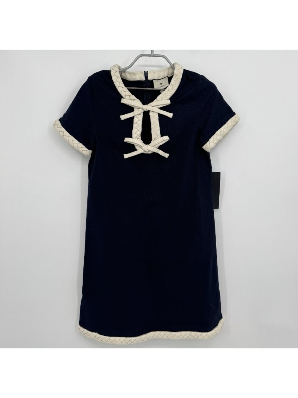 Tuckernuck Navy Blue/Cream Bow Olivia Dress sz XS NWT Short Sleeve Shift Mini